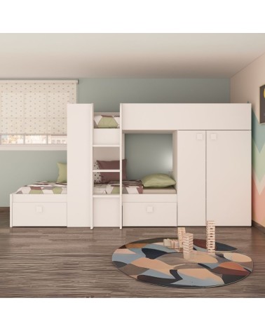 Letto a castello 1277 reversibile con due cassetti e armadio colore bianco