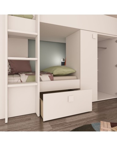 Letto a castello 1277 reversibile con due cassetti e armadio colore bianco