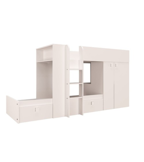 Letto a castello 1277 reversibile con due cassetti e armadio colore bianco