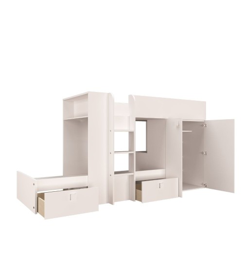Letto a castello 1277 reversibile con due cassetti e armadio colore bianco