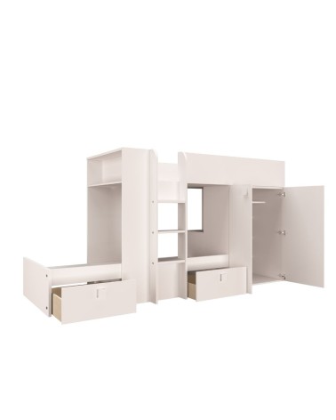 Letto a castello 1277 reversibile con due cassetti e armadio colore bianco