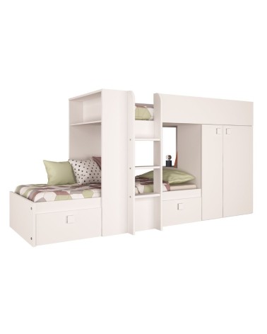 Letto a castello 1277 reversibile con due cassetti e armadio colore bianco