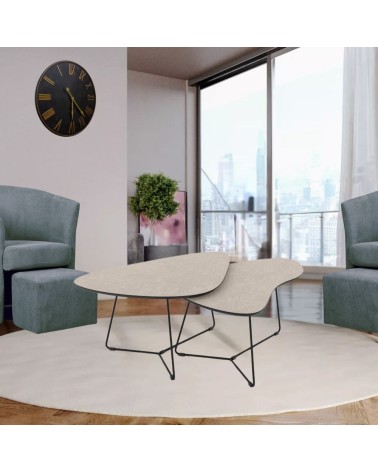 Tavolino da salotto Tussey con piano in cashemere e struttura in metallo nero