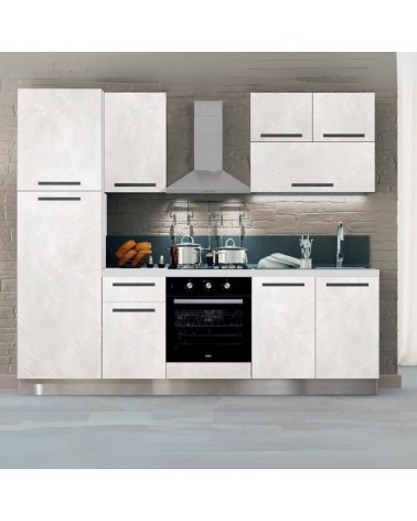 Cucina bloccata Molly con cassa bianca e base e pensili spatolato 255x216H cm elettrodomestici inclusi