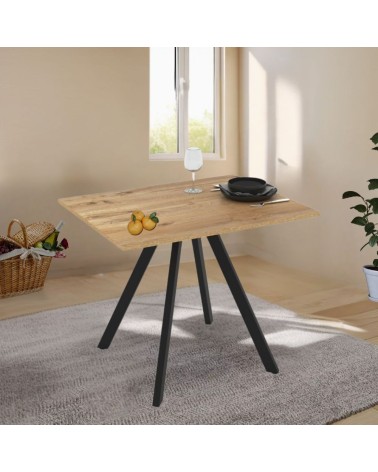 Tavolo fisso Lucas con piano in rovere e struttura in metallo nero