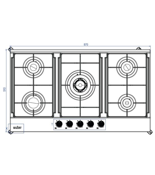 Piano cottura Samet Apollo 2 a gas da incasso 5 fuochi 90 cm. in acciaio inox