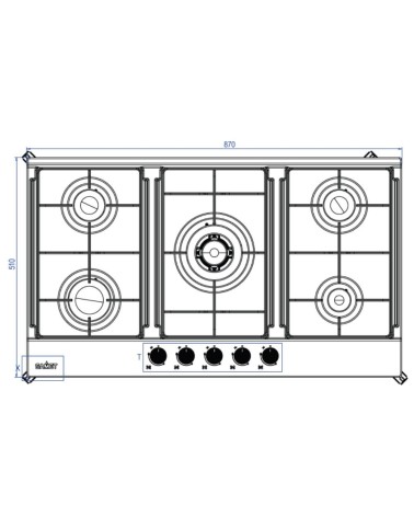 Piano cottura Samet Apollo 2 a gas da incasso 5 fuochi 90 cm. in acciaio inox