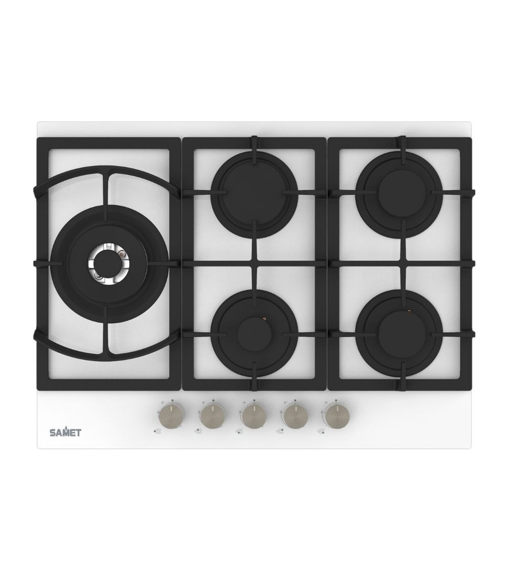 Piano cottura Samet Dafne70 a gas da incasso 5 fuochi 70 cm in vetro bianco