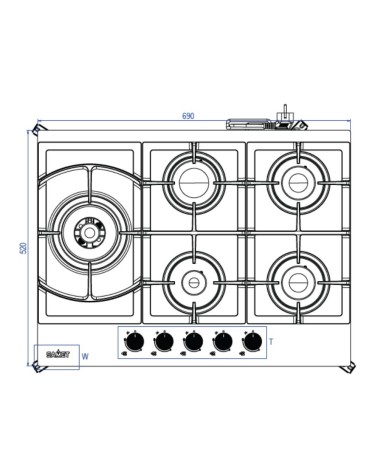 Piano cottura Samet Dafne70 a gas da incasso 5 fuochi 70 cm in vetro bianco