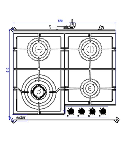 Piano cottura Samet Sansone a gas da incasso 4 fuochi 60 cm in acciaio