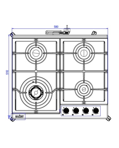 Piano cottura Samet Sansone a gas da incasso 4 fuochi 60 cm in acciaio