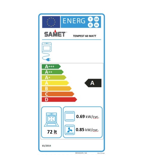 Forno elettrico Samet Tempest da incasso 60 cm. 69 lt vetro satinato temperato nero opaco classe A