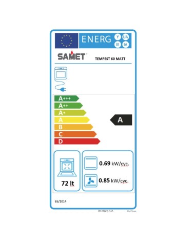 Forno elettrico Samet Tempest da incasso 60 cm. 69 lt vetro satinato temperato nero opaco classe A