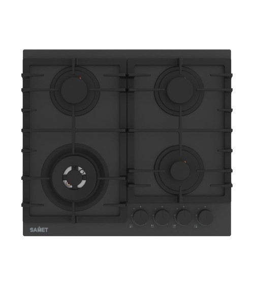 Piano cottura Samet Zacinto 60 a gas da incasso 4 fuochi 60 cm. in vetro temperato satinato opaco nero