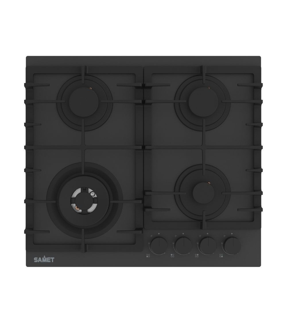 Piano cottura Samet Zacinto 60 a gas da incasso 4 fuochi 60 cm. in vetro temperato satinato opaco nero