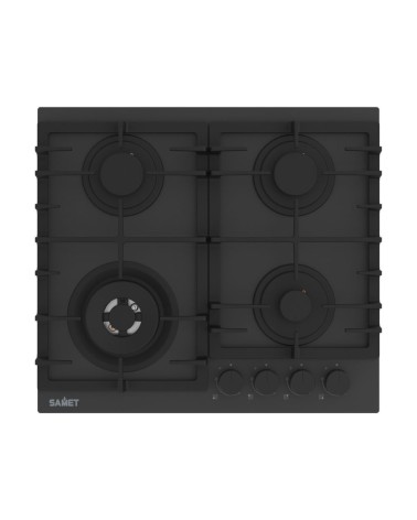 Piano cottura Samet Zacinto 60 a gas da incasso 4 fuochi 60 cm. in vetro temperato satinato opaco nero