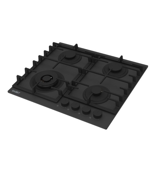 Piano cottura Samet Zacinto 60 a gas da incasso 4 fuochi 60 cm. in vetro temperato satinato opaco nero