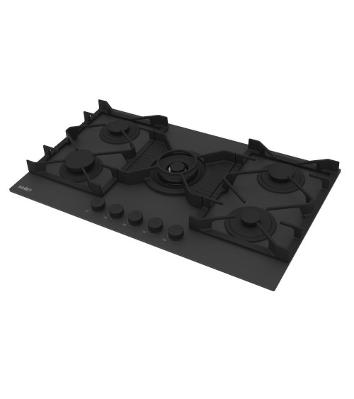 Piano cottura Samet Zacinto 90 a gas da incasso 5 fuochi 90 cm. in vetro temperato satinato opaco nero