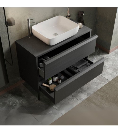 Mobile bagno Adam105 con 2 cassetti nero frassinato con lavabo