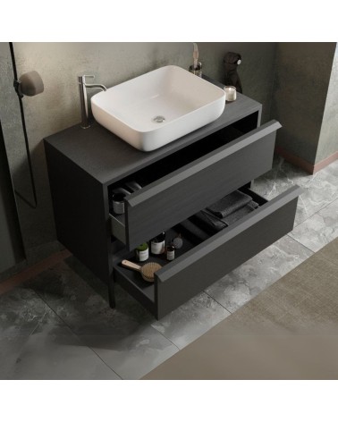 Mobile bagno Adam105 con 2 cassetti nero frassinato con lavabo