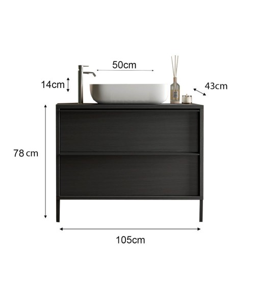 Mobile bagno Adam105 con 2 cassetti nero frassinato con lavabo