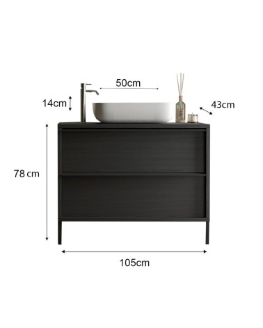 Mobile bagno Adam105 con 2 cassetti nero frassinato con lavabo
