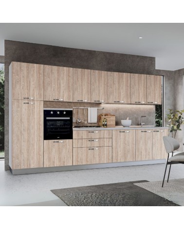 Cucina reversibile Petunia base 360 cm con elettrodomestici inclusi colore rovere gessato naturale