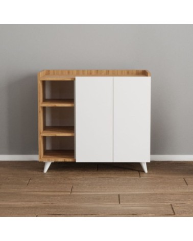 Madia Alary con vani a giorno rovere e ante bianche 90x35x82 cm.