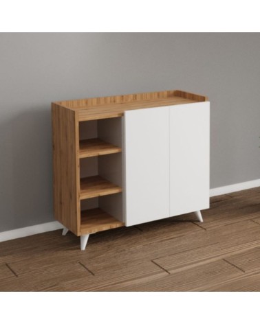 Madia Alary con vani a giorno rovere e ante bianche 90x35x82 cm.