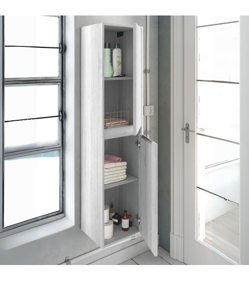 Colonna bagno Bolton 35x30.5x150 cm. 2 ante reversibili colore rovere grigio ghiaccio