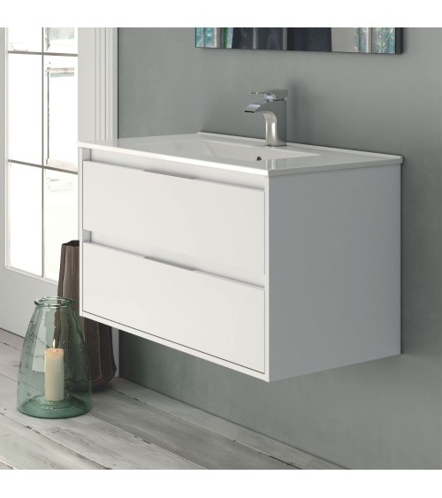 Mobile bagno sospeso Bolton con 2 cassetti 60x45x48 cm colore bianco laccato lucido