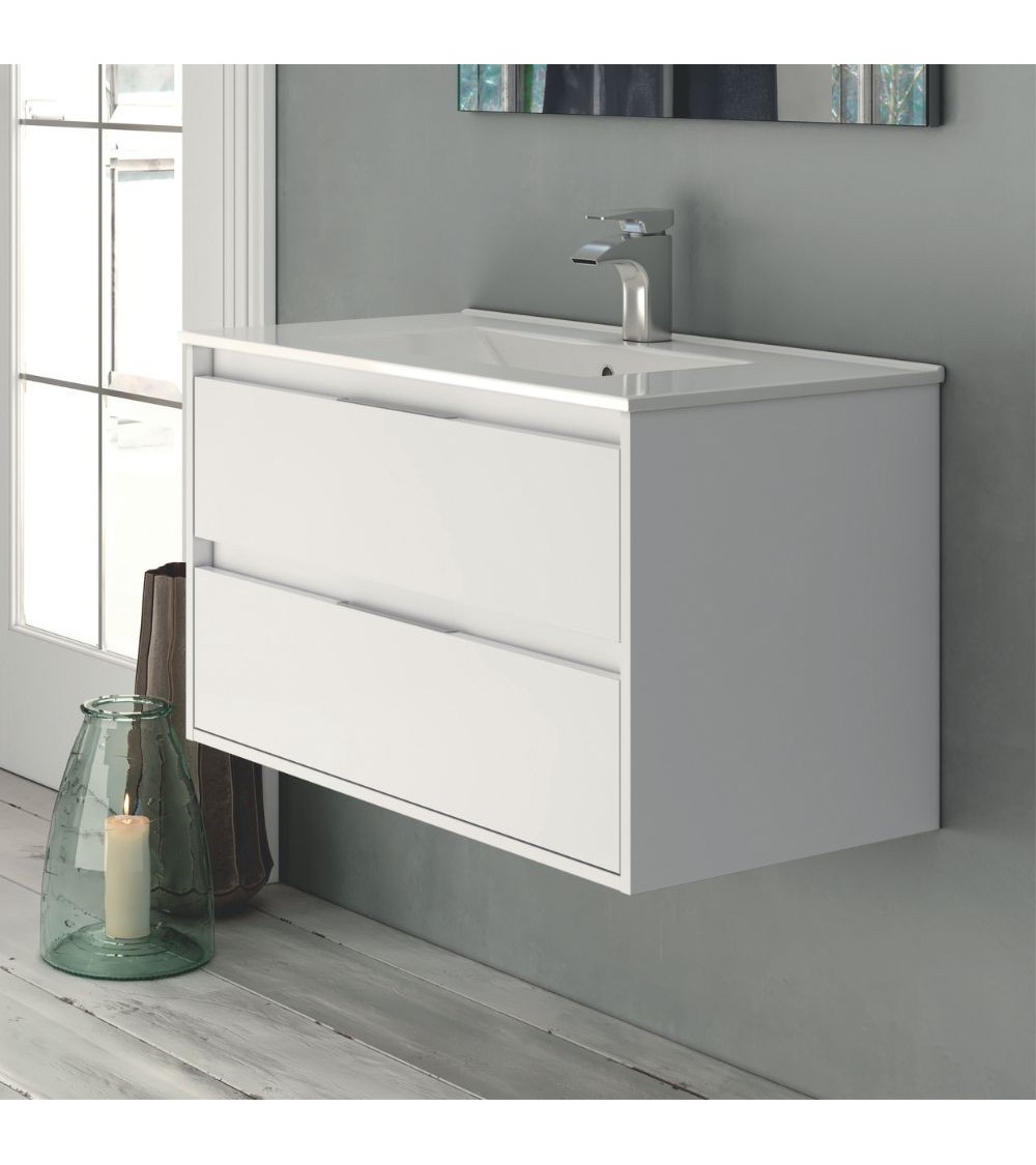 Mobile bagno sospeso Bolton con 2 cassetti 60x45x48 cm colore bianco laccato lucido