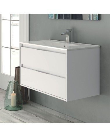 Mobile bagno sospeso Bolton con 2 cassetti 60x45x48 cm colore bianco laccato lucido