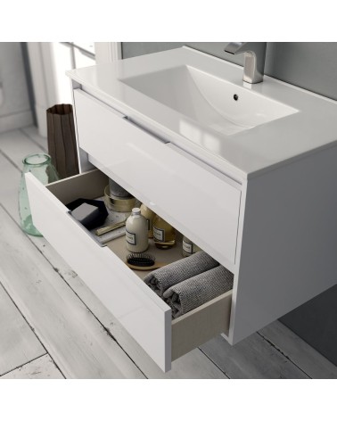 Mobile bagno sospeso Bolton con 2 cassetti 60x45x48 cm colore bianco laccato lucido