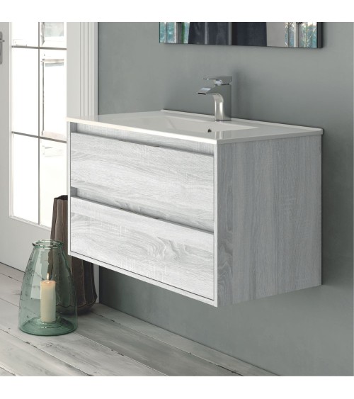 Mobile bagno sospeso Bolton con 2 cassetti 60x45x48 cm colore rovere grigio ghiaccio