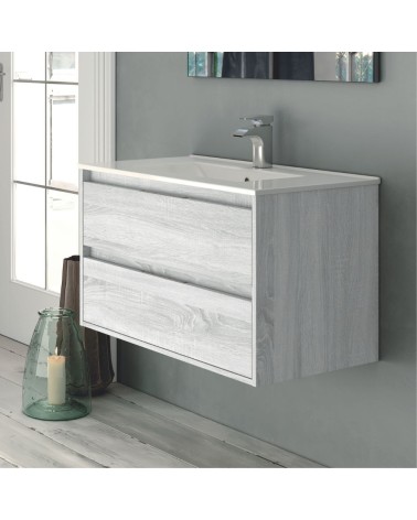 Mobile bagno sospeso Bolton con 2 cassetti 60x45x48 cm colore rovere grigio ghiaccio