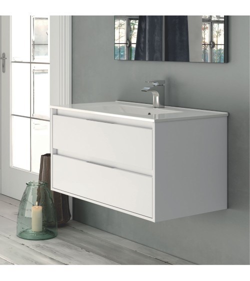 Mobile bagno sospeso Bolton con 2 cassetti 80x45x48 cm colore bianco laccato lucido