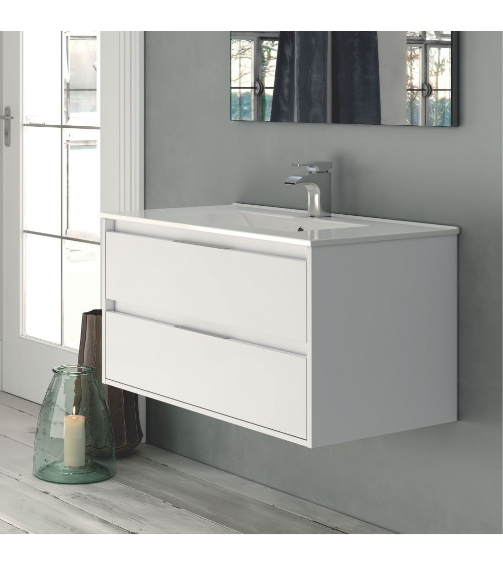 Mobile bagno sospeso Bolton con 2 cassetti 80x45x48 cm colore bianco laccato lucido