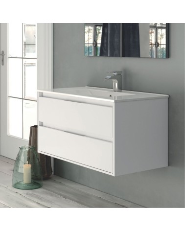 Mobile bagno sospeso Bolton con 2 cassetti 80x45x48 cm colore bianco laccato lucido