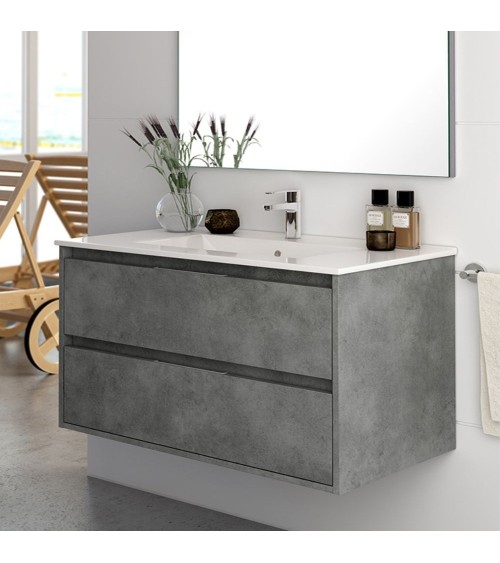 Mobile bagno sospeso Bolton con 2 cassetti 80x45x48 cm colore cemento