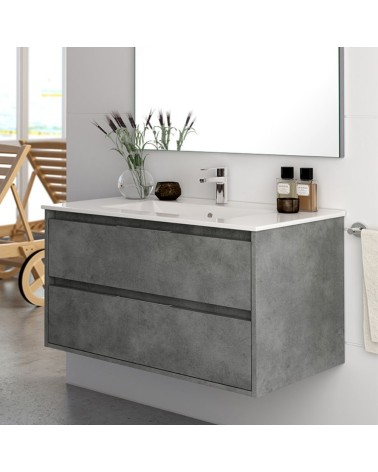 Mobile bagno sospeso Bolton con 2 cassetti 80x45x48 cm colore cemento