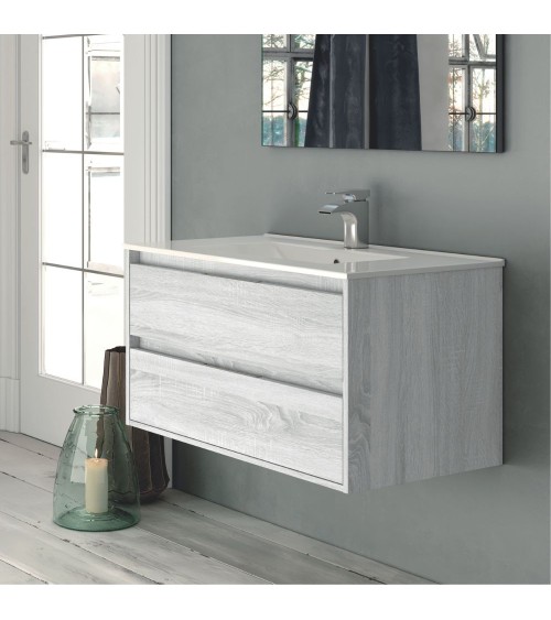 Mobile bagno sospeso Bolton con 2 cassetti 80x45x48 cm colore rovere grigio ghiaccio