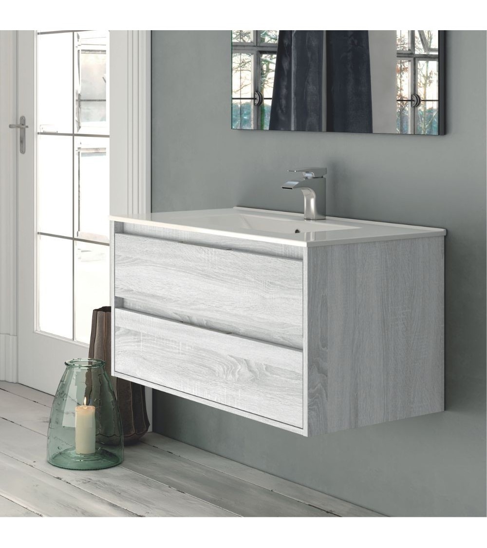 Mobile bagno sospeso Bolton con 2 cassetti 80x45x48 cm colore rovere grigio ghiaccio