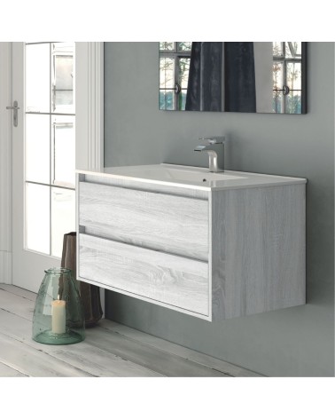 Mobile bagno sospeso Bolton con 2 cassetti 80x45x48 cm colore rovere grigio ghiaccio
