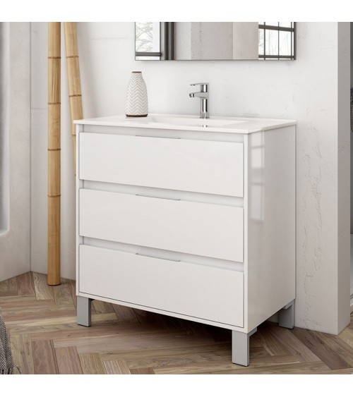 Mobile bagno Bolton con 3 cassetti 80x45x84 cm colore bianco laccato lucido