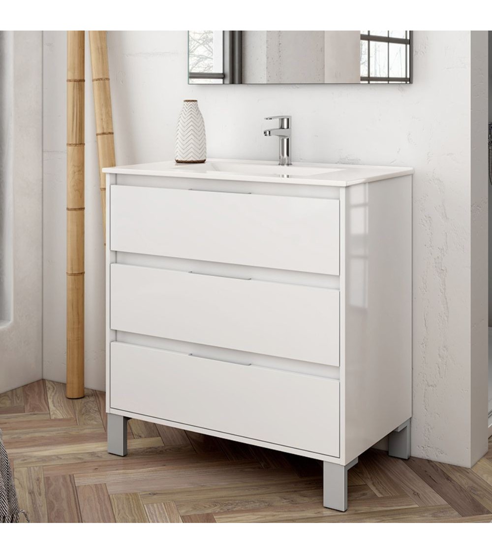 Mobile bagno Bolton con 3 cassetti 80x45x84 cm colore bianco laccato lucido