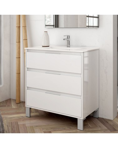 Mobile bagno Bolton con 3 cassetti 80x45x84 cm colore bianco laccato lucido