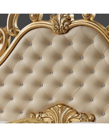 Letto matrimoniale imbottito Aleksandra in stile barocco con contenitore in ecopelle in crema inserti in oro e pietre cristallo