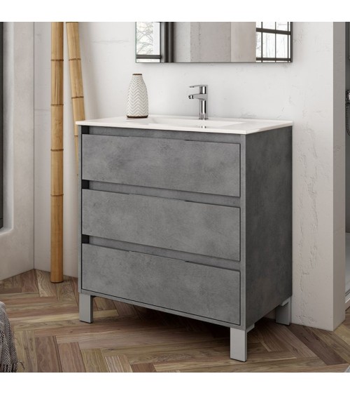 Mobile bagno Bolton con 3 cassetti 80x45x84 cm colore cemento