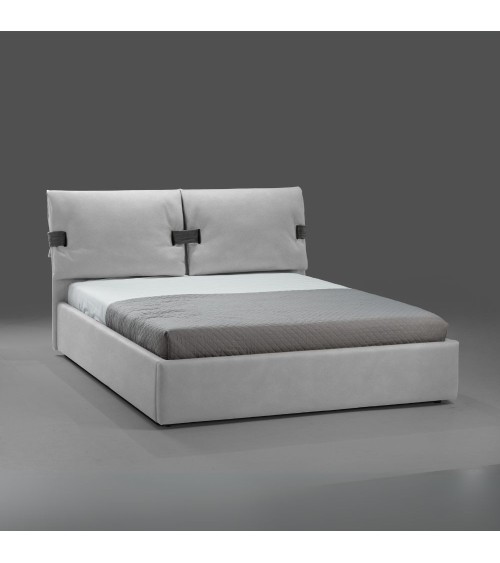 Letto matrimoniale contenitore Grenoble in tessuto Barrel 80 grigio ghiaccio con particolari Barrel 97 antracite